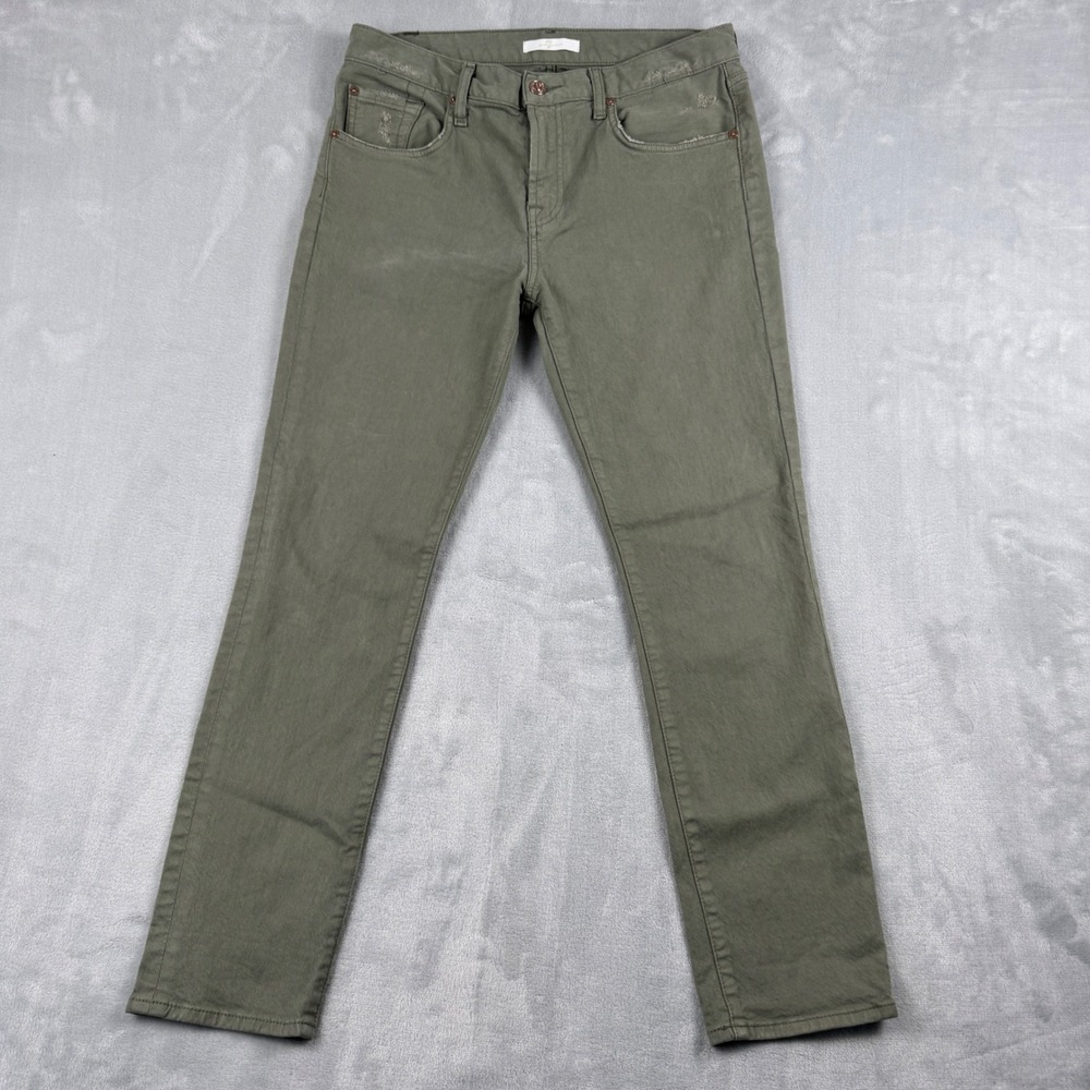 7 For All Mankind Skinny‎ Jeans Women's Olive Green Fig Distressed Size 28